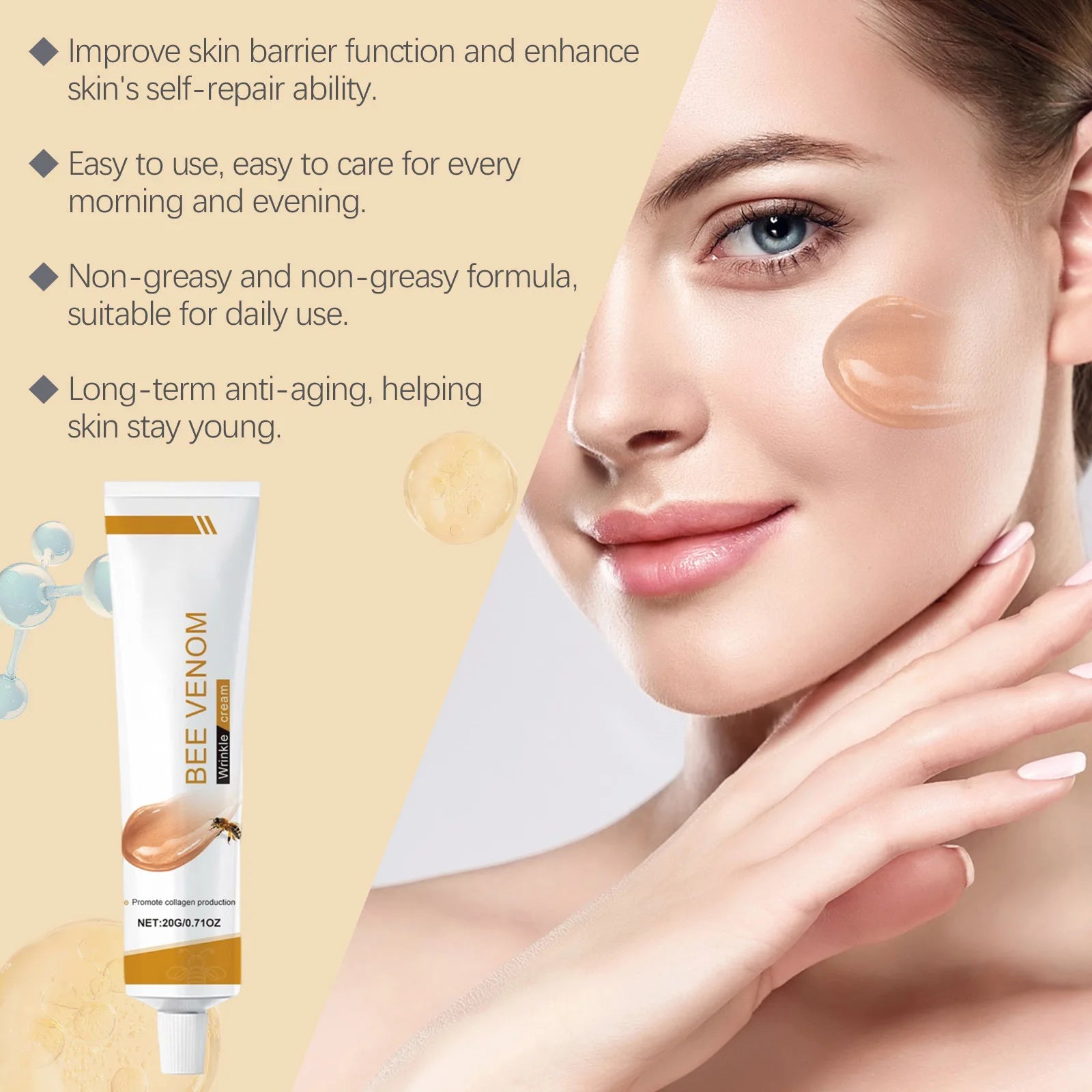Bee Venom Wrinkle Removal Cream Moisturizing Facial Lifting Anti Sagging Improvement Tighten Skin Repair Care Bee Venom Cream